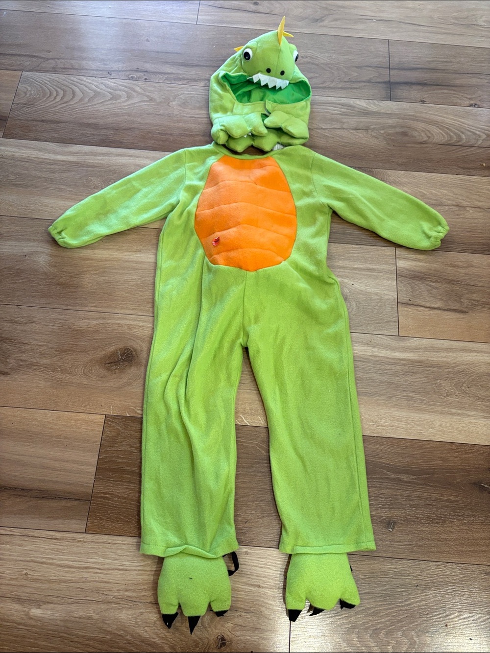 Kids Green Dinosaur Costume with Orange Belly